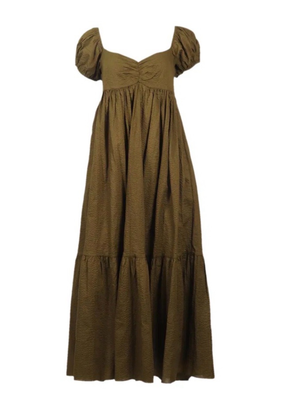 Marysia Dixie Dress Sweetheart Neckline, Seersucker Puff-Sleeve Maxi, NWT